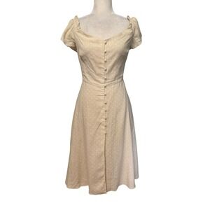 Gal Meets Glam Dress Women 10 Polka Dot Linen Blend Cottagecore Romantic Feminin